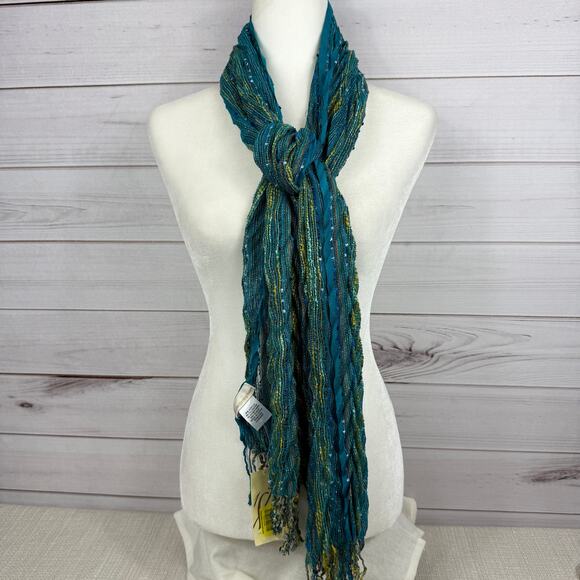 Collection eighteen Womens Fringe Blue Green Jade Scarf NWT - Picture 1 of 6